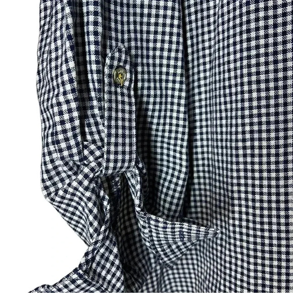 Anne Klein XL Navy Gingham Checkered Button Down Gold Buttons Lightweight - Picture 2 of 6